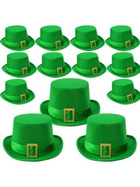 St. Patrick’s Day Leprechaun Top Hat Green Satin Hat with Velvet Ribbon and Gold